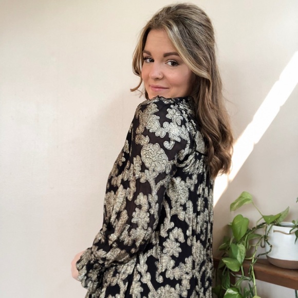 Anthropologie Black and Gold Pleated Tunic Dress - Picture 7 of 8